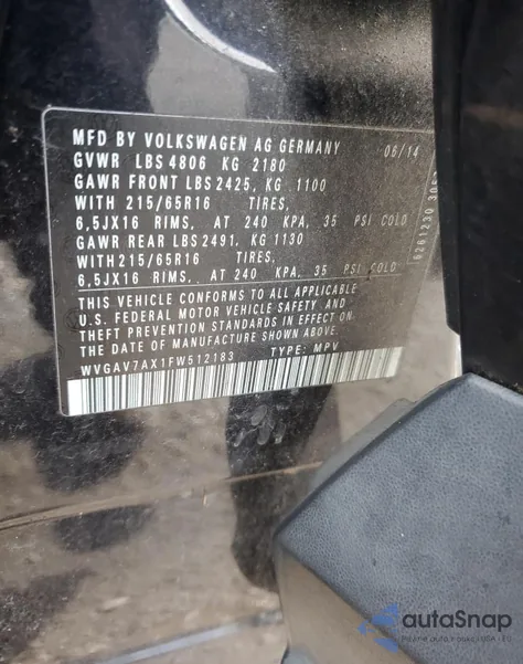 2015 Volkswagen Tiguan S z USA, uszkodzony, nr VIN WVGAV7AX1FW512183